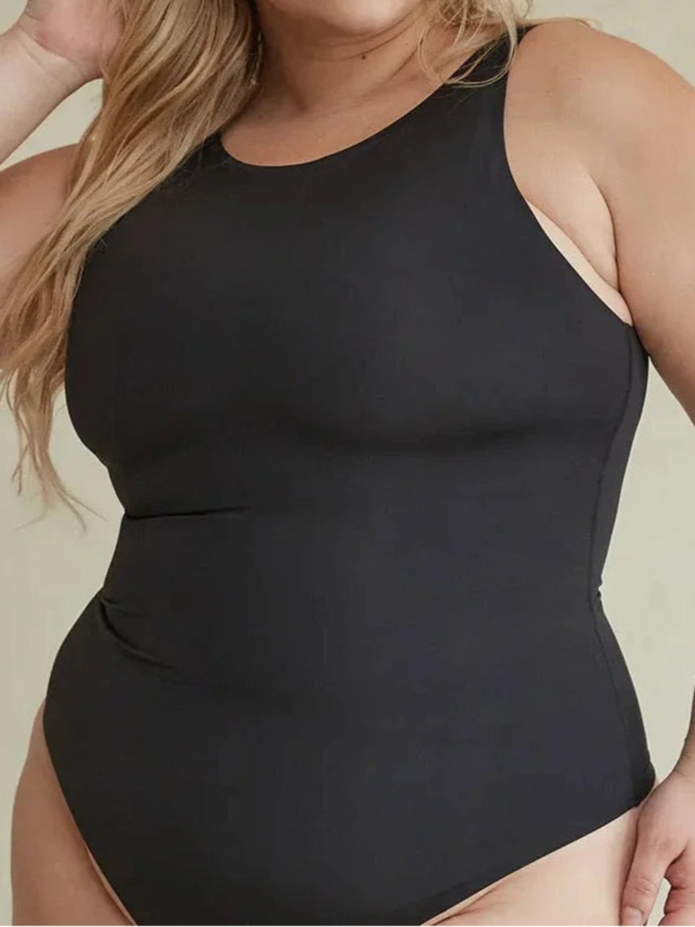Pinsy Bonded High Neck Shapesuit Black Thong Shapewear Size 1X
